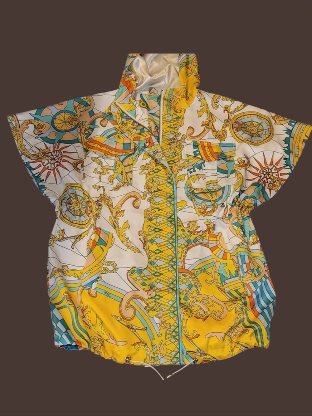 Emilio Pucci Yellow, White & Turquoise Baroque Print Short Dress
